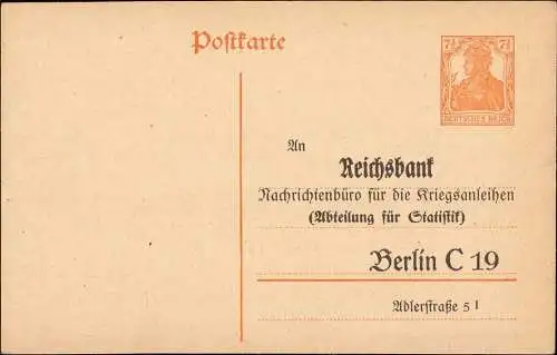 601918 | ungebrauchte Ganzsache mit Zudruck der Reichsbank, Statistik der 5. Kriegsanleihe  | Berlin (W - 1000), -,