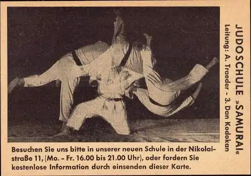 601926 | Sport, Werbekarte der Judo Schule A. Traeder, Fotografie, Fotomontage, Fotoarbeit  | Hannover (W - 3000), -,