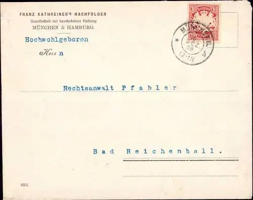 602050 | Bayern, Brief mit Firmenlochung Perfin der Firma Franz Kathreiner`s Nachfolger  | München (O - 5301), -,
