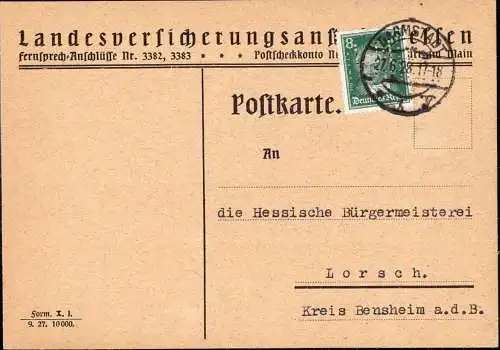 602067 | Postkarte mit Firmenlochung Perfin der Landesversicherungsanstalt Hessen  | Darmstadt (W - 6100), -,