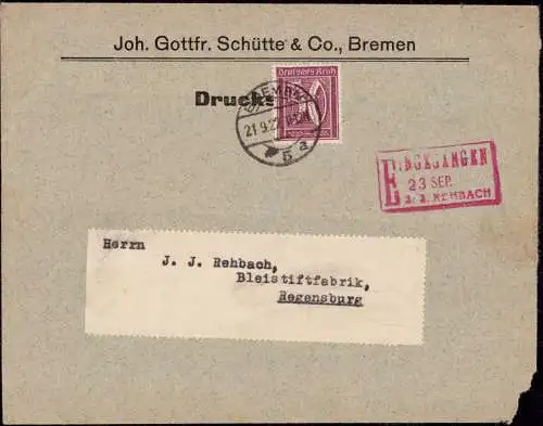 602084 | Brief mit Firmenlochung Perfin der Firma Joh. Gottfr. Schütte & Co.Erh. 3, beschädigt | Bremen (W 2800)