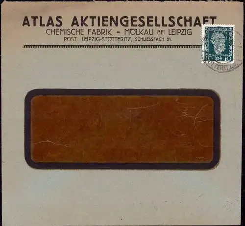 602085 | Brief mit Firmenlochung Perfin der Firma Atlas AG, Chemische Fabrik, Chemie  | Mölkau ; Leipzig (O - 7010), -,