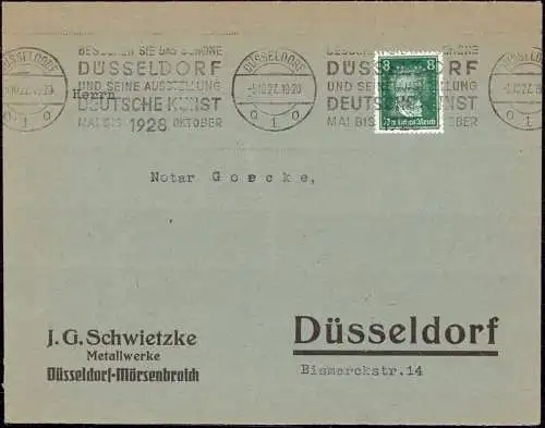 602087 | Brief mit Firmenlochung Perfin der Firma J. G. Schwietzke, Metallwerke  | Mörsenbroich  ; Düsseldorf (W - 4000)