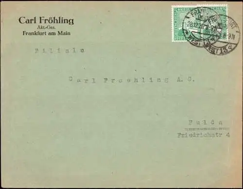 602090 | Brief mit Firmenlochung Perfin der Firma Carl Fröhling A.G.  | Frankfurt (W - 6000), -,