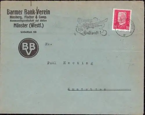 602092 | Brief mit Firmenlochung Perfin der Bank Barmer Bank Verein Hinsberg, Fischer  | Münster (W - 4400), -,