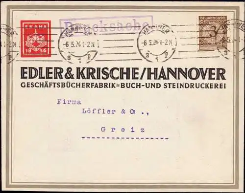 602113 | dekorativer Brief der Druckerei Edler & Krische, Firmenlogo von O. H. W. Hadank, Werbung  | Hannover (W - 3000)