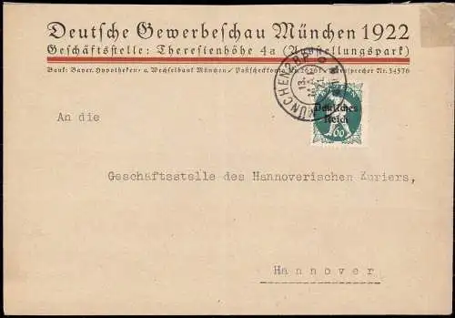 602114 | dekorativer Brief der Deutschen Gewerbeschau 1922  | München (W - 8000), -,