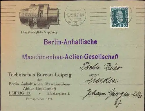 602119 | Dekorativer Brief der Berlin - Anhaltinischen Maschinenbau A.G. Werbung, Kupplung  | Leipzig (O - 7010), -,