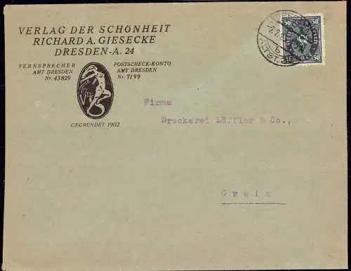 602128 | Brief mit dekorativen Firmenlogo des "Verlag der Schönheit" Richard A. Giesecke, Erotik, Zeitschrift | Dresden