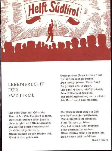 602147 | Propagandakarte des Bergisel - Bund "Helft Südtirol"  | -, -,