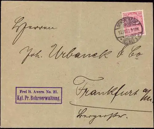602168 | Dienstbrief, Frei durch Ablösung der Königlich Preussischen Bohrverwaltung, Bergbau, Salz, Kali  | Schönebeck (