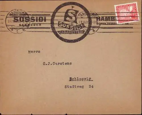 602171 | Brief mit Firmenlogo der Zigarettenfabrik Sossidi, Tabak  | Hamburg (W - 2000), -,