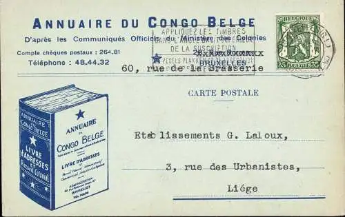602187 | Werbung Annuaire du Congo Belge | Bruxelles 1 (B 1000 Belgien)