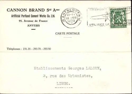 602199 | Postkarte der Portland Cement Fabrik  | Antwerpen 1 (B - 2000 Belgien), -,