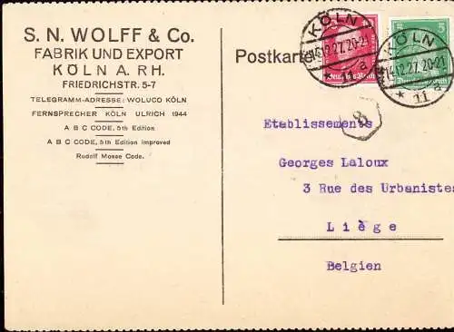 602203 | Postkarte der Firma S. N. Wolff & Co. Judaica  | Köln (W - 5000), -,