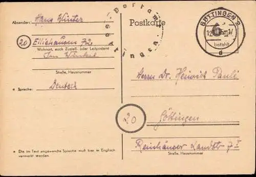 602234 | 1945, Ganzsache der Britischen Zone mit Postamtssiegel  | Göttingen (W - 3400), -,