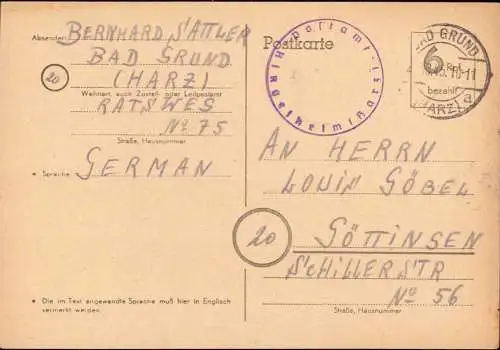 602237 | 1945, Ganzsache der Britischen Zone mit Postamtssiegel aufgegeben in Bad Grund | Ringelheim; Salzgitter