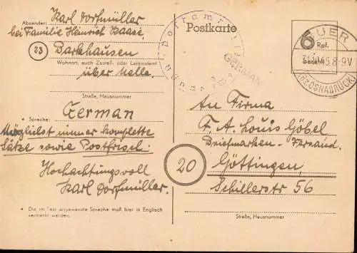 602246 | 1945, Ganzsache der Britischen Zone mit Postamtssiegel aufgegeben in Buer / Westfalen  | Bünde (W - 4980), -,