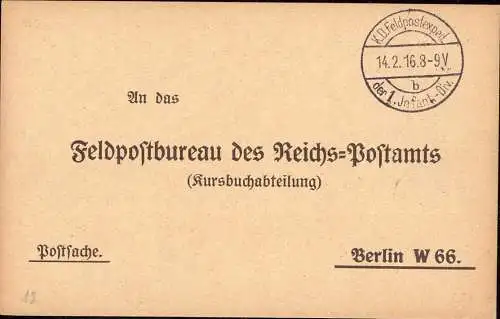 602276 | Postsache, Quittung der Kursbuchabteilung des Feldpost Büro des Reichspostamt  | Berlin (W - 1000), -,