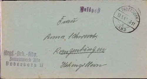 602287 | Feldpost eines Wachmann beim Kriegsgefangenen Arbeitskommando Zementwerk Ilse II  | Paderborn (W - 4790), -,