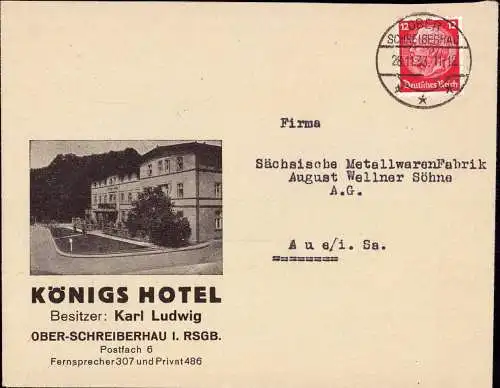 602289 | Schlesien, Dekorativer Brief aus dem Königs Hotel, Bes. Karl Ludwig | Schreiberhau (Kreis Hirschberg i.Rsgb