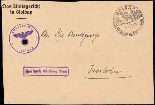 602300 | Ostpreussen, Dienstbrief Frei durch Ablösung, des Amtsgericht, Hirsch | Goldap (Goldap OP)