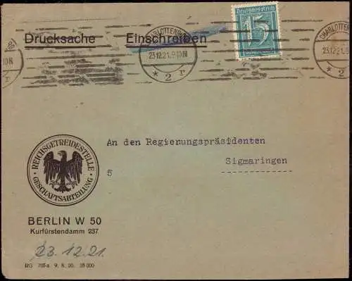 602306 | Brief, Marke mit Firmenlochung / Perfin der Reichsgetreidestelle, Landwirtschaft, Nahrung  | Berlin (W - 1000),
