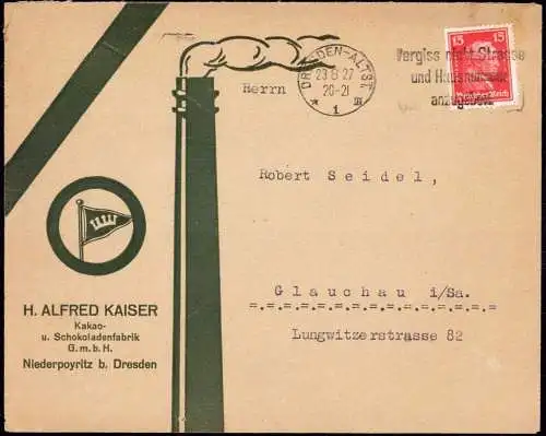 602321 | Dekorativer Brief der Schokoladenfabrik H. Alfred Kaiser  | Niederpoyritz ; Dresden (O - 8010), -,