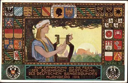 602347 | Postkarte, Sonderstempel zum 50 jährigen bestehen des Deutschen Sängerbundes, Musik, Lied Gesang | Nürnberg (W