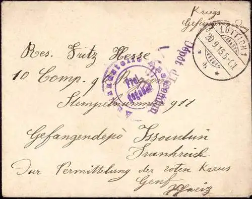 602354 | Kriegsgefangenenpost POW aus dem besetzten Liege, Zensur  | Issoudun;Indre (F 36100 Frankreich), Liege 1 (B - 4
