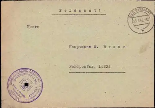 602368 | Feldpostbrief des Reichs Kriegerbund, Kyffhäuserbund  | Bad Pyrmont (W - 3280), -,