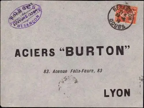 602391 | Brief mit Firmenlochung Perfin Porges | Besancon;Doubs (F 25000 Frankreich)