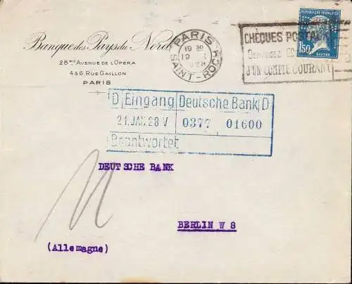 602392 | Brief mit Firmenlochung Perfin Bank du Pays de Nord, Bank  | Paris;Seine (F 75001 Frankreich), -,