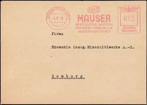 602397 | Brief mit Freistempel der Mauser Werke, Waffen, Rechenmaschinen  | Oberndorf am Neckar (W - 7238), -,