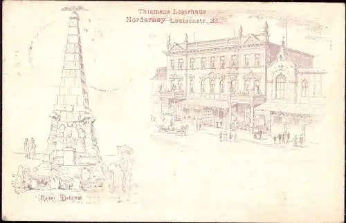 602476 | Litho, Ortsansicht Thiemens Logirhaus  | Norderney (W - 2982), -,