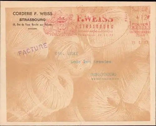 602544 | dekorativer Brief,1957, mit Freistempel der Corderie F. Weiss, Wolle, Textil  | Strasbourg;Bas-Rhin