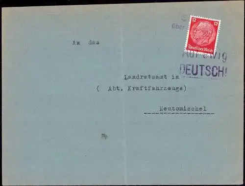 602546 | Ca. 1939, Westpreussen, Brief mit Notstempel und Propagandastempel aus Strese | Bentschen (Meseritz Neumark)