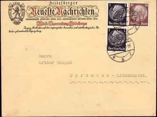 602554 | dekorativer Brief, mit Firmenlogo, der Zeitung Heidelberger Neueste Nachrichten  | Heidelberg (W - 6900), -,