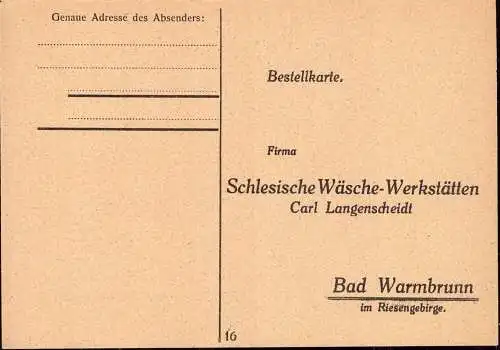 602556 | Wäschefabrik Langenscheidt, interessanter Text über Arbeitslosigkeit der Weber und Näherinnen | Warmbrunn, Bad,