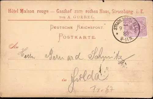 602618 | Postkarte, Frankreich, Hotel Maisson Rouge, Gasthof zum rothen Haus  | Strasbourg;Bas-Rhin (F 67000 Frankreich)
