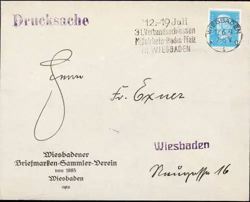 602818 | Brief des Briefmarken Sammler Verein mit dem seltenen Maschinen Werbestempel zum Verbandsschiessen | Wiesbaden