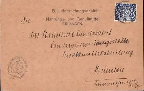 602822 | seltener Dienstbrief der Bayrischen Untersuchungsanstalt für Nahrung und Genussmittel, Chemie | Erlangen (W 852
