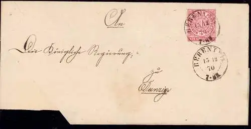 602828 | Westpreussen 1870, großes Briefstück eines Dienstbriefs an die Königliche Regierung | Berent, Danzig