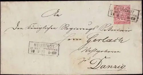 602829 | Westpreussen 1870, Dienstbrief an die Königliche Regierung | Neustadt (Neustadt WP), Danzig (Danzig WP)