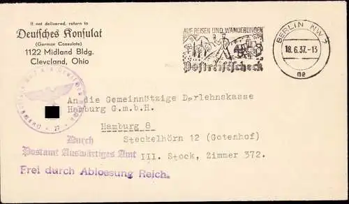 602832 | Dienstbrief, Frei durch Ablösung, des Deutschen Konsulat in Cleveland, Ohio, USA  | -, -,