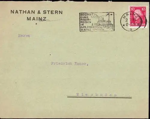 602835 | Brief der Firma Nathan & Stern mit seltenen Maschinenwerbestempel, Judaica, Reisen, Rhein  | Mainz (W - 6500),