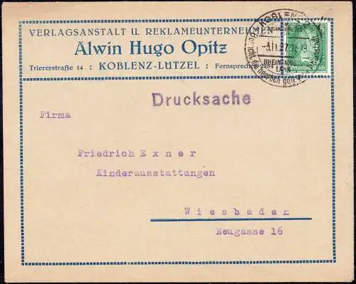602853 | dekorativer Brief Verlagsanstalt und Reklameunternehmen A. Hugo Opitz  | Lützel; Koblenz (W - 5400), -,