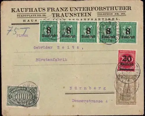 602867 | Inflation, dekorativer Brief des Kaufhaus Franz Unterforsthuber, Erh. 3, R,S.  | Traunstein (W - 8220), -,
