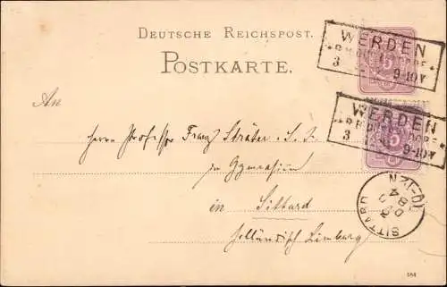 602881 | Ganzsache mit Zusatzfrankatur in die Niederlande nach Sittard, Prov. Limburg  | Werden  ; Essen (W - 4300), -,
