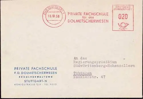 602929 | Freistempel der Privaten Fachschule für das Dolmetscherwesen, Sprache | Stuttgart (W 7000)